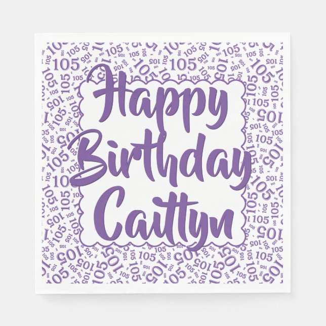 05 Birthday Number Pattern Scallops Purple/White Napkin (Front)