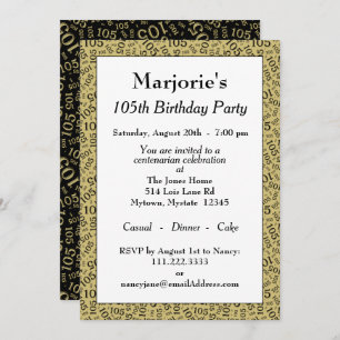 05th Birthday Party Black/Gold Number Pattern Invitation