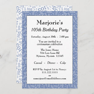 05th Birthday Party Blue/White Number Pattern Invitation