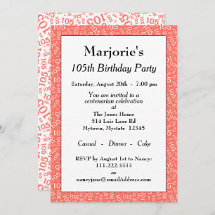 05th Birthday Party Coral/White Number Pattern Invitation