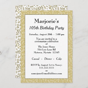 05th Birthday Party Gold/White Number Pattern Invitation