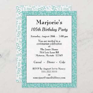 05th Birthday Party Teal/White Number Pattern Invitation