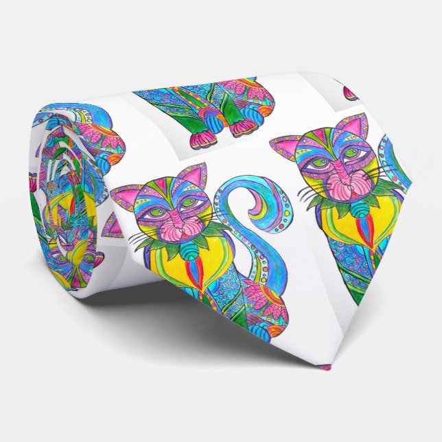 074 - Alebrije Cat Tie (Rolled)