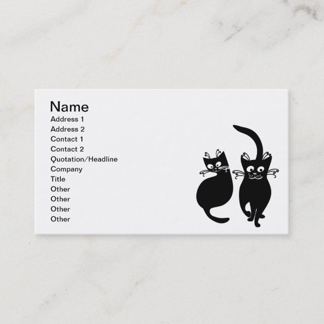 092 AND 081 BLACK CARTOON CATS PETS ANIMALS BLACK BUSINESS CARD (Front)