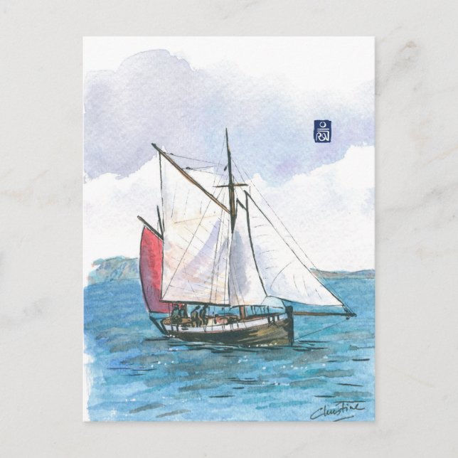 (093) Leenan Head Sailboat Postcard (Front)