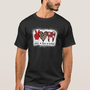 0 Bleached Peace Love Dental Leopard Heart Christm T-Shirt