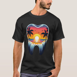 0 Cute Dentist Tooth Sunset Palm Trees Dental Hygi T-Shirt