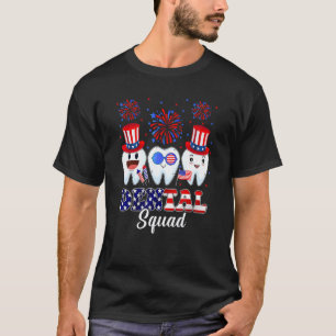 0 Dental Squad Dentist Hygienist Us Flag Fireworks T-Shirt