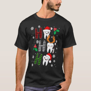0 Dentist Christmas tooth Dental Red Plaid Reind T-Shirt
