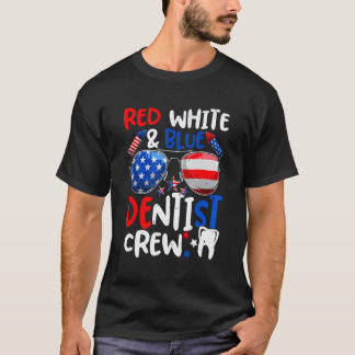 0 Red White Blue Dentist Crew American Flag Women  T-Shirt