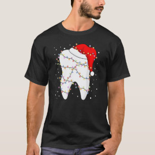 0 Tooth Lights Santa Hat Christmas Dentist Dental T-Shirt