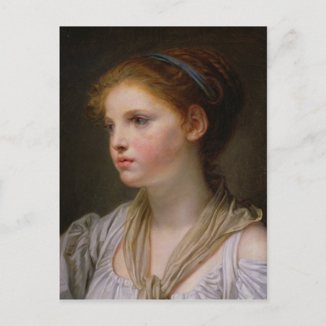 0irl with a Blue Ribbon Postcard (Front)