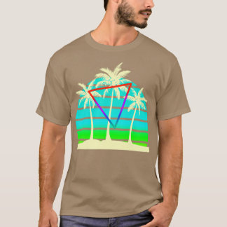 0s Retro Beach Palm trees Sunset T-Shirt
