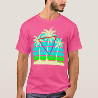0s Retro Beach Palm trees Sunset T-Shirt