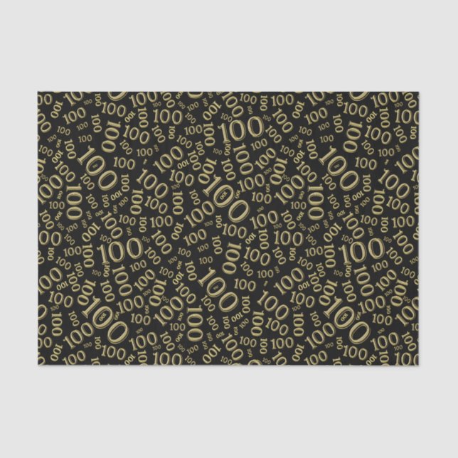 0th Birthday Black/Gold Random Number Pattern Tissue Paper (Front)