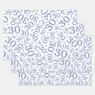 0th Birthday Blue/White Random Number Pattern Wrapping Paper Sheet