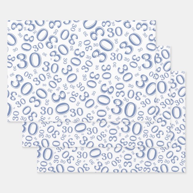 0th Birthday Blue/White Random Number Pattern Wrapping Paper Sheet (Set)
