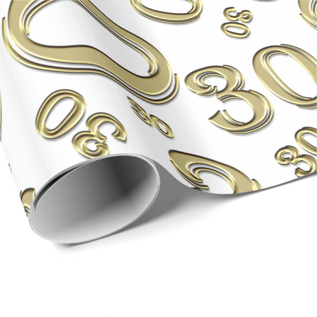 0th Birthday gold/White Random Number Pattern Wrapping Paper (Roll Corner)