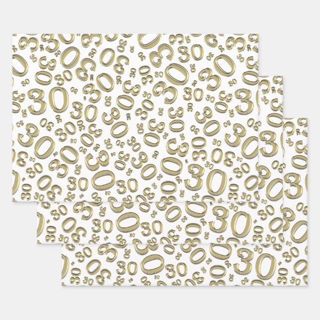 0th Birthday gold/White Random Number Pattern Wrapping Paper Sheet (Set)
