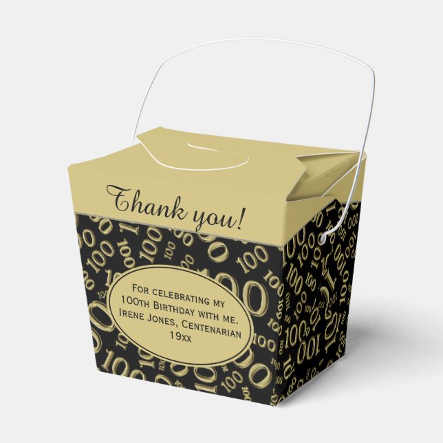 0th Birthday Party Gold/Black Number Pattern Favour Box (Front Side)