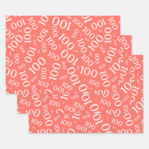 0th Modern Coral/White Random Number Pattern Wrapping Paper Sheet