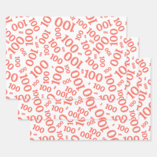 0th Modern Coral/White Random Number Pattern Wrapping Paper Sheet