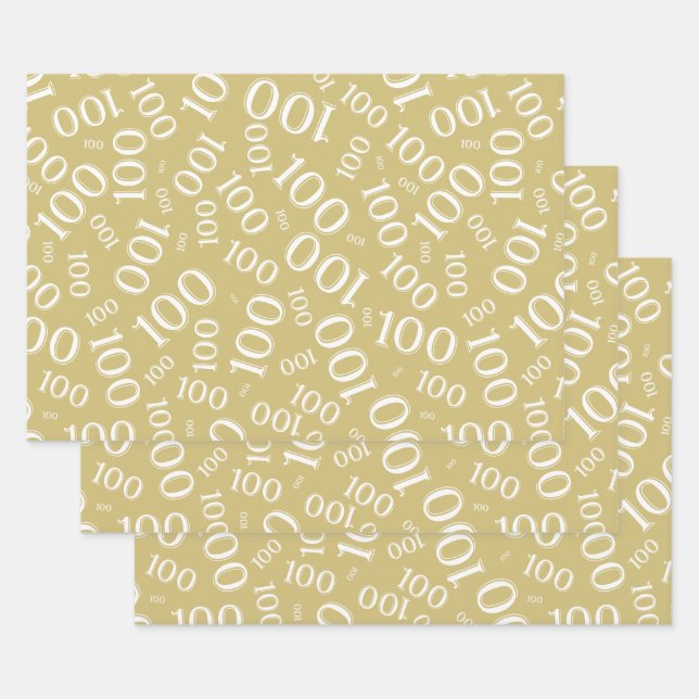 0th Modern Gold/White Random Number Pattern Wrapping Paper Sheet (Set)