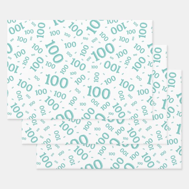 0th Modern Teal/White Random Number Pattern Wrapping Paper Sheet (Set)