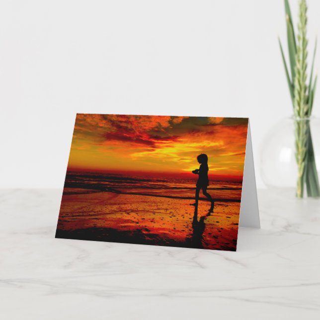 10006 Malibu, CA Zuma Beach seagull at sunset Card (Front)