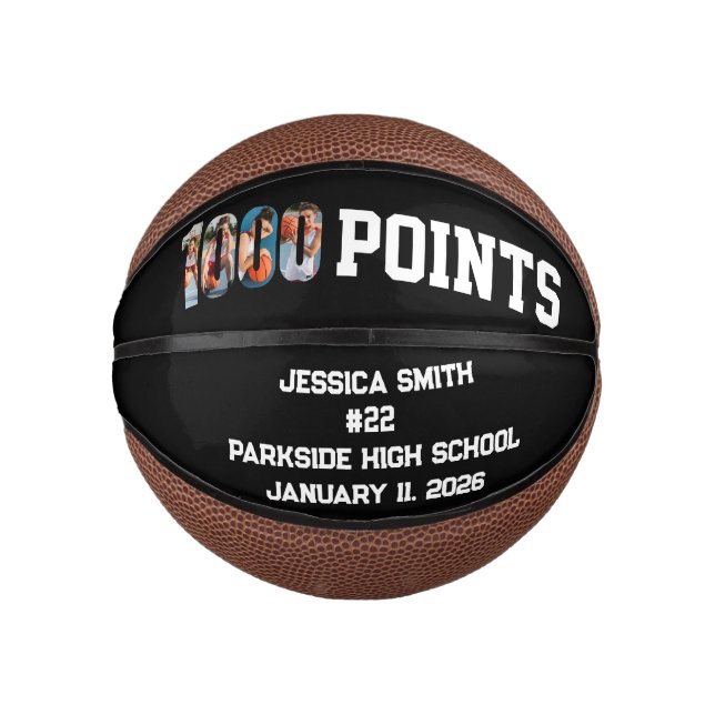 1000 Career Points Scorer Photo Player Team Mini Basketball (Front)