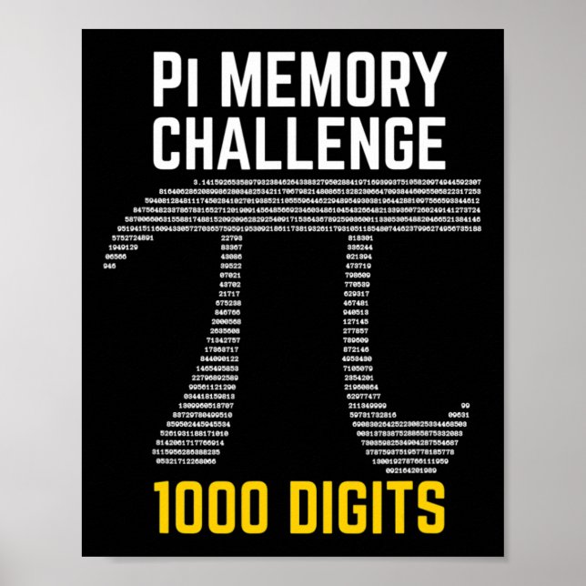 1000 Digits Of Pi Memory Challenge - Pi Day  Poster (Front)
