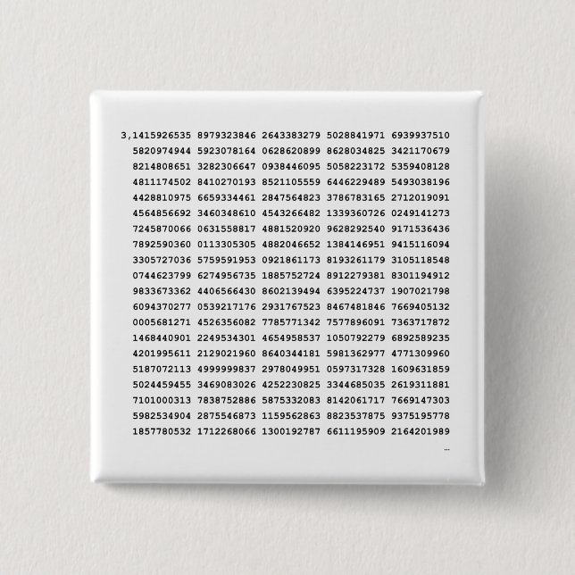 1000 First Digits Pi Number | Mathematical symbol 15 Cm Square Badge (Front)