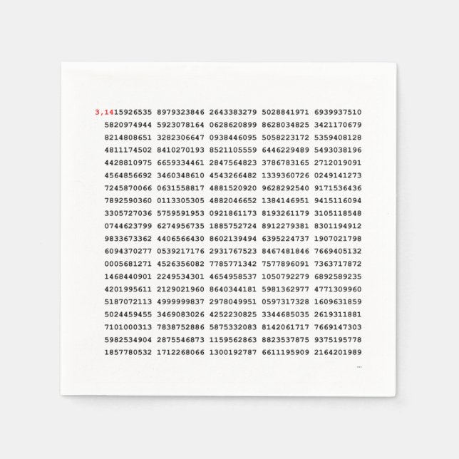 1000 First Digits Pi Number | Mathematical symbol Napkin (Front)