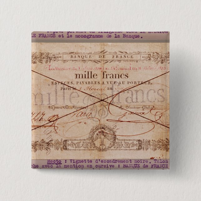 1000 Francs banknote from 8 Floreal, An X 15 Cm Square Badge (Front)