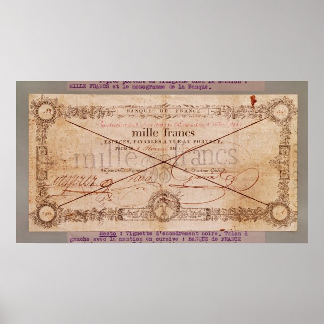 1000 Francs banknote from 8 Floreal, An X Poster (Front)