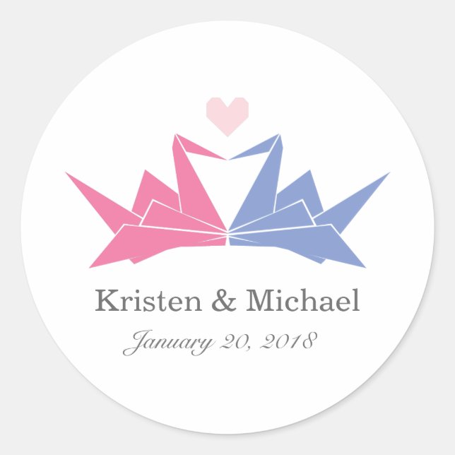 1000 Hanging Origami Paper Cranes Wedding Classic Round Sticker (Front)