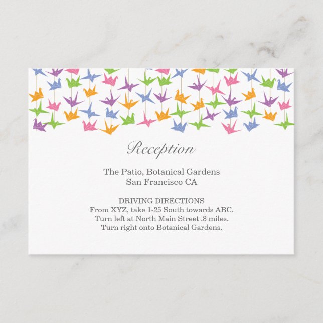 1000 Hanging Origami Paper Cranes Wedding Enclosure Card (Front)