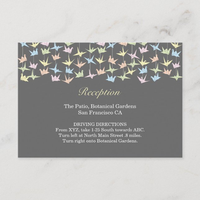 1000 Hanging Origami Paper Cranes Wedding (Grey) Enclosure Card (Front)