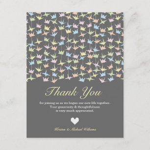 1000 Hanging Origami Paper Cranes Wedding (Grey) Thank You Card
