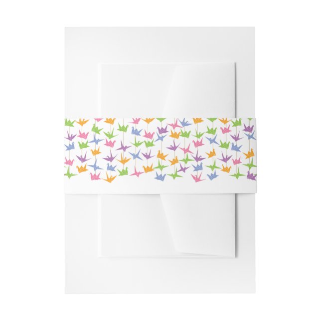 1000 Hanging Origami Paper Cranes Wedding Invitation Belly Band (Front Example)