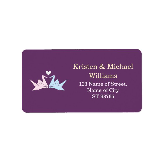 1000 Hanging Origami Paper Cranes Wedding (Purple) Label