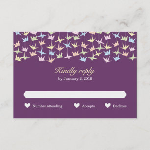 1000 Hanging Origami Paper Cranes Wedding (Purple) RSVP Card