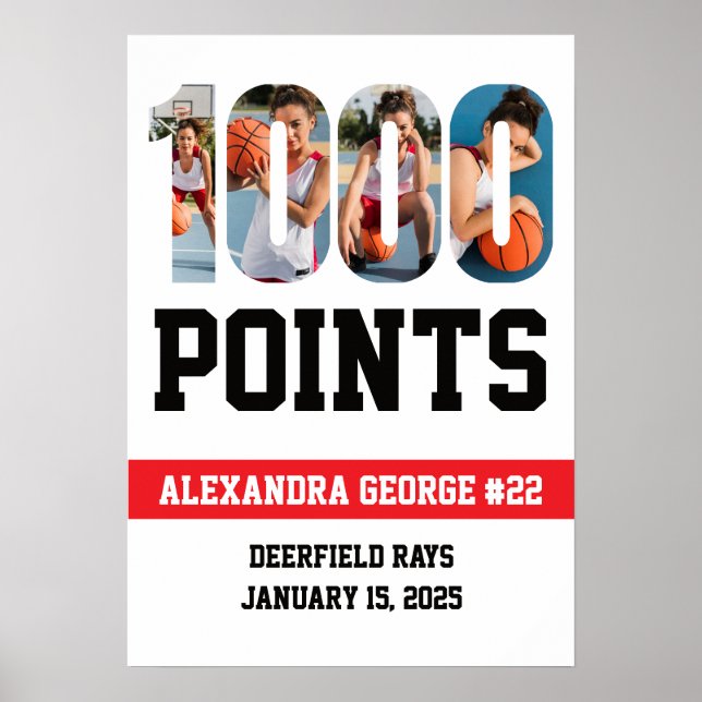 1000 Points Basketball White Poster (Front)