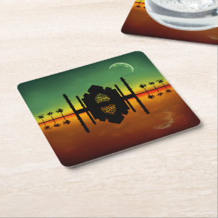 1001 Oriental Night Reflection Square Paper Coaster