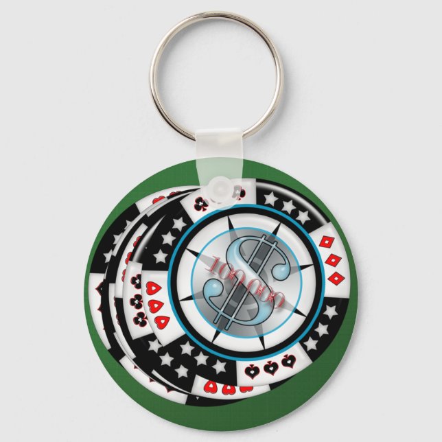 $100,000.00 Gambling Poker Chips Stack Key Ring (Front)