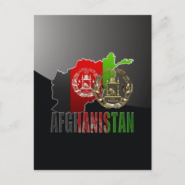 [100] Afghanistan: COA, Flag & Map Postcard (Front)