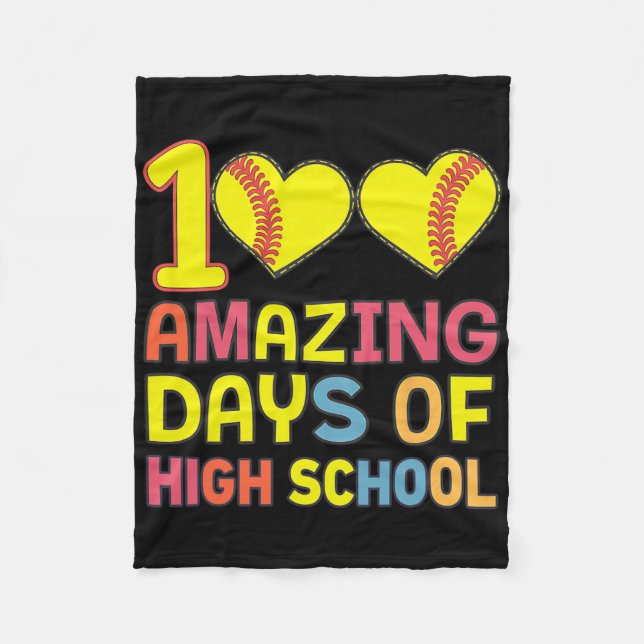 100 Amazing Days Of High School Softll Player Stud Fleece Blanket (Front)
