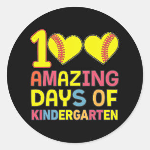 100 Amazing Days Of Kindergarten Softll Player Stu Classic Round Sticker