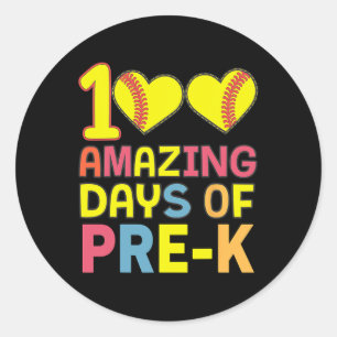 100 Amazing Days Of Pre-k Softbyll Player Student  Classic Round Sticker