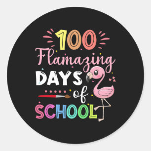 100 Amazing Days Of School Cute Flamingo Student T Classic Round Sticker